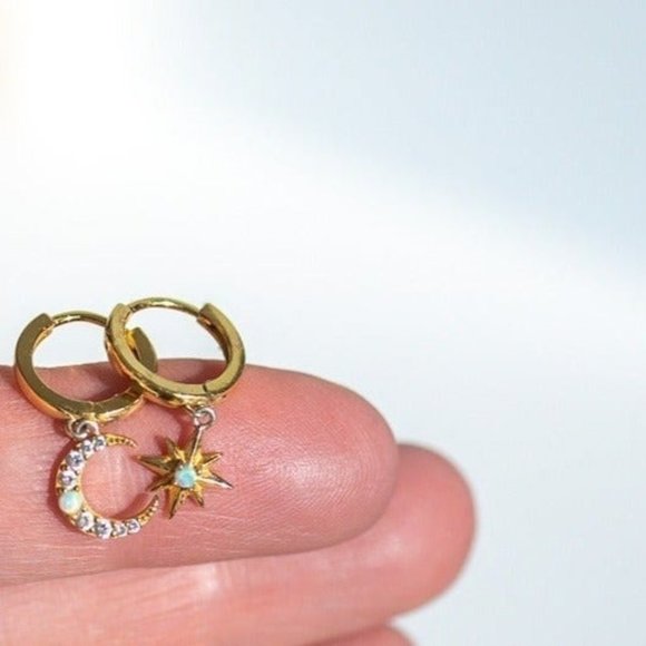 Opal Stud Earrings North Star gold studs dainty opal earrings October Birthstone - Picture 9 of 11